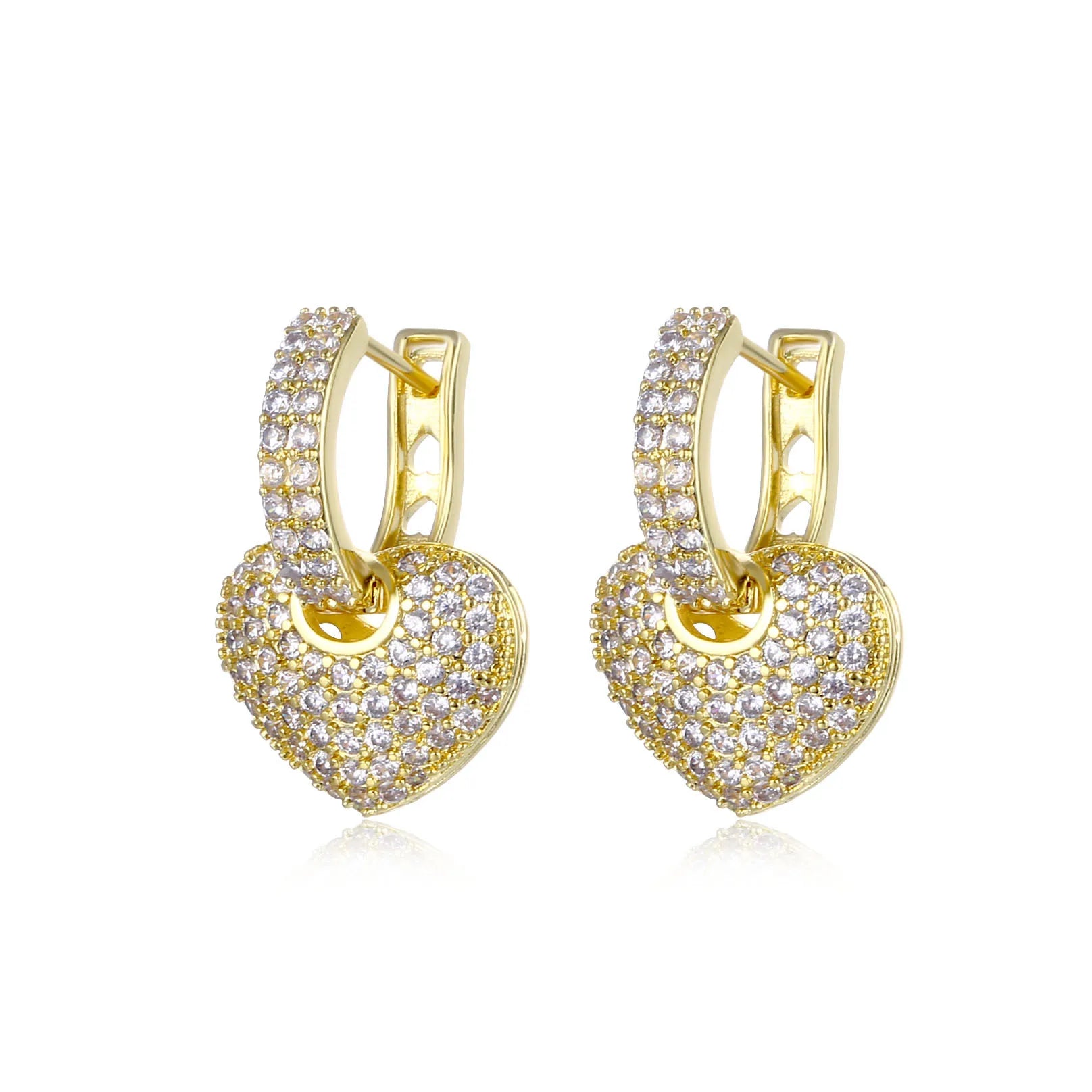 Youcheng Jewelry Hot Selling Peach Heart Earrings Heart Shaped Zircon Full Diamond Earrings