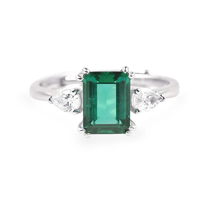 Classic Emerald Gemstone Ring 18k White Gold Plated Silver Engagement Ring for Women