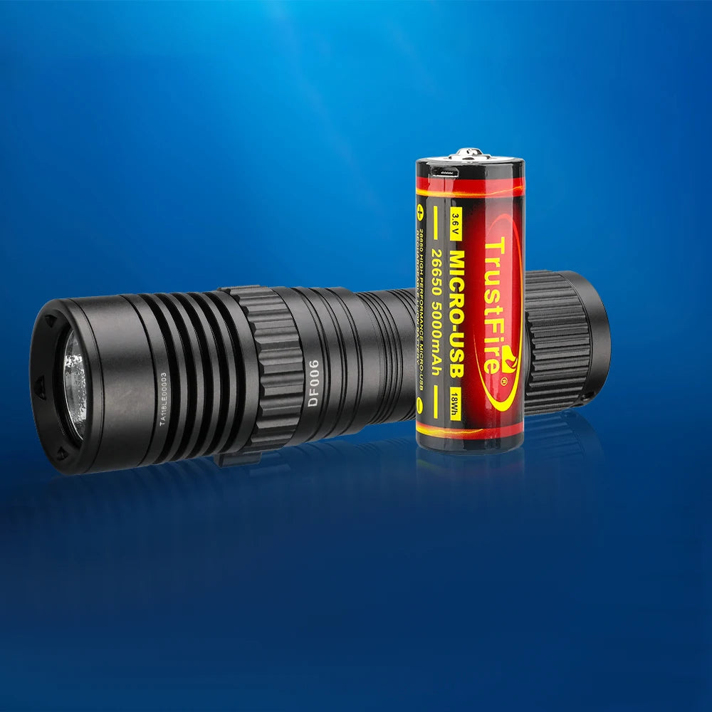 For DF006 IP68 Aluminum Alloy 2300Lm Magnetic Diving Flashlight Underwater 100M 26650 USB Rechargeable CRI 95 4100K CE/FCC