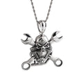 Wholesale Gothic Punk 316L Stainless Steel Skull Necklace With Spanner Fine Pendant Men Jewelry