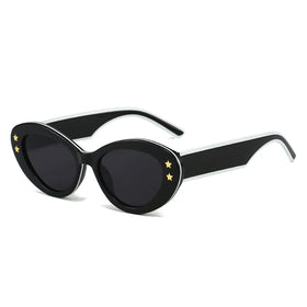 2023 New Cat Eye Sunglasses Personalized Pentagram Design Versatile Star Sunglasses for Women Blue Gray PC Frames Clashinig