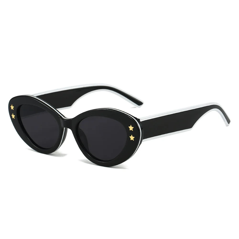 2023 New Cat Eye Sunglasses Personalized Pentagram Design Versatile Star Sunglasses for Women Blue Gray PC Frames Clashinig