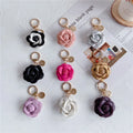 Cute Sweet Synthetic PU Leather Rose Camellia Flowers Keychain for Women Trinket Key Chains Ring Fashion Car Bag Pendent Charm