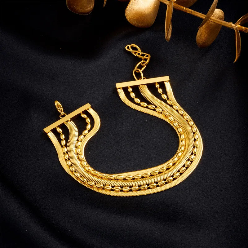 New Arrivals Fashion Multi Layered Chain Stainless Steel Wide 18k Pvd Gold Plated Bracelet for Women Jewelry