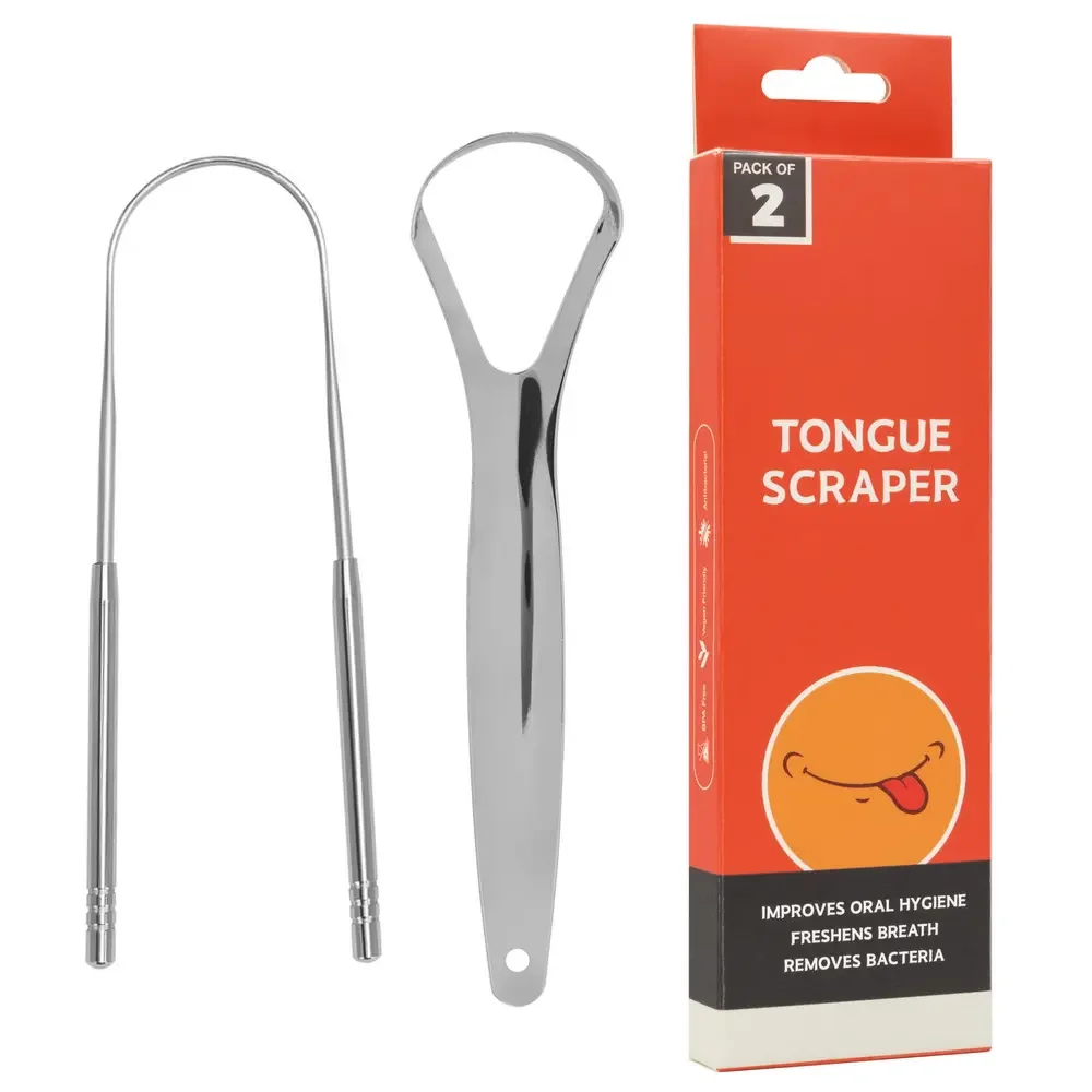 MasterMedi Travel Case Tongue Scraper 100% Stainless Steel Easy Use Oral Care Hygiene Adults Bad Breath Treatment