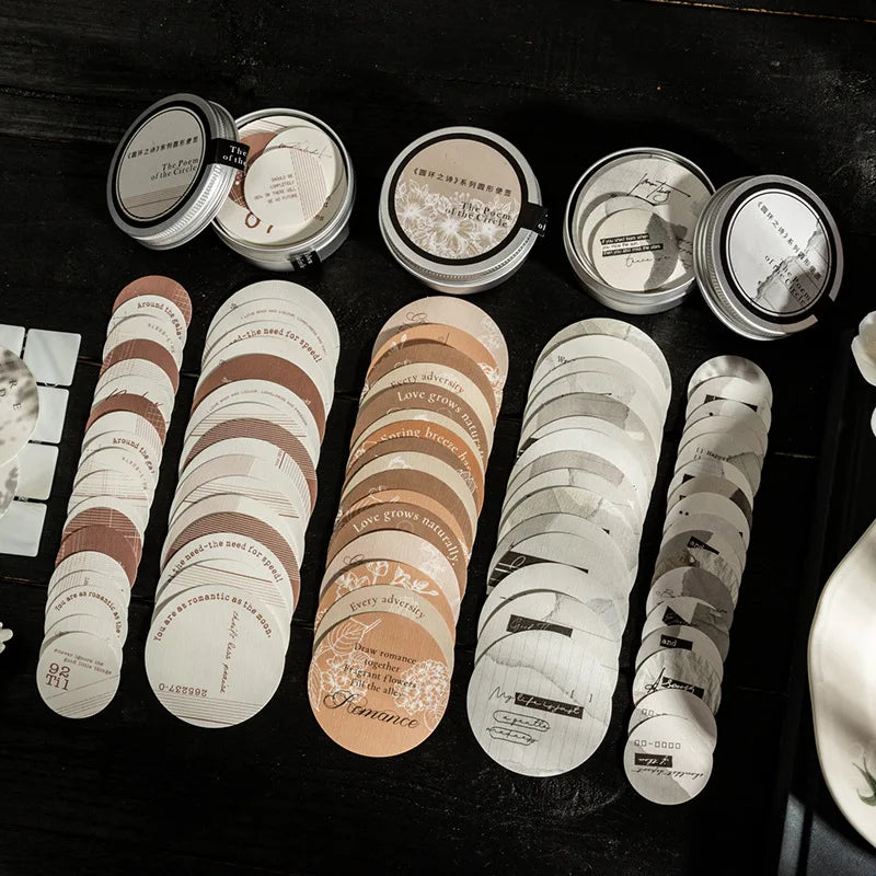 50pcs/box Poem of the Circle Series Iron Box Round Special Paper Note Pad Handbook Material Vintage European Style