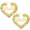 Qiuhan OEM Sexy Big  Hoop Custom Heart Bamboo Earrings Oversize Hiphop  Personalised Name Earrings