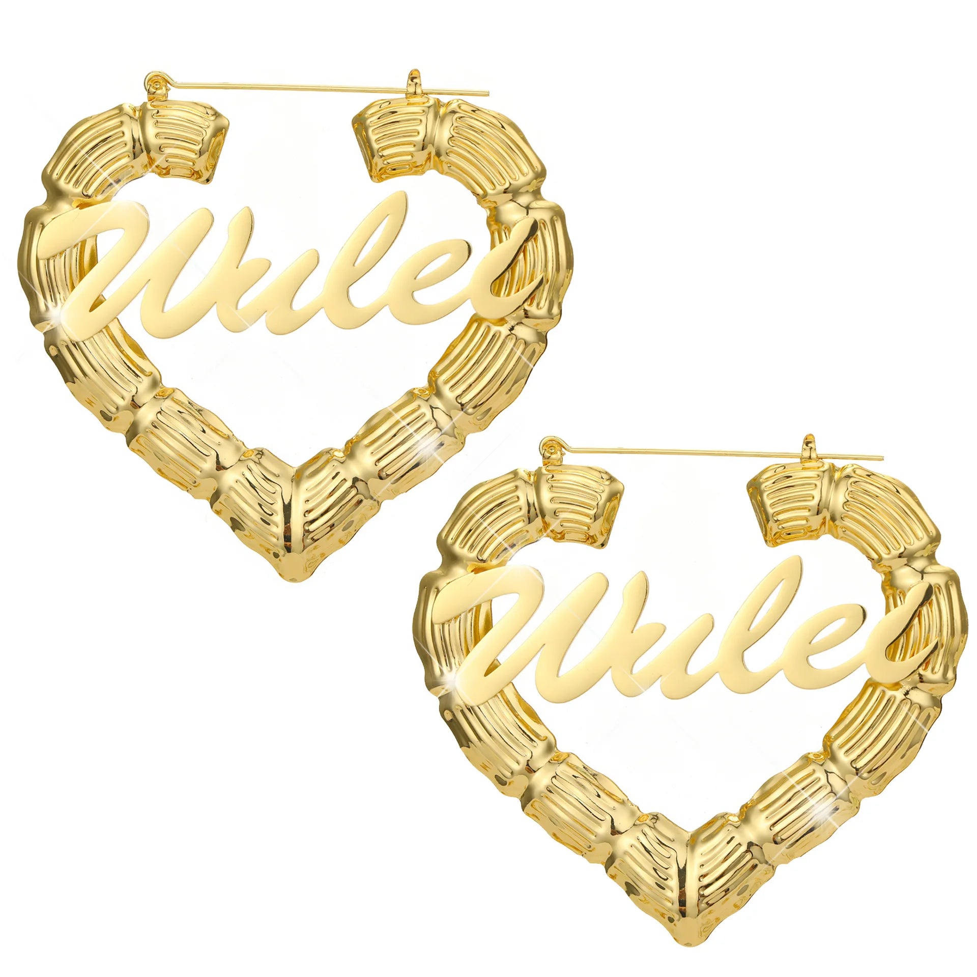 Qiuhan OEM Sexy Big  Hoop Custom Heart Bamboo Earrings Oversize Hiphop  Personalised Name Earrings