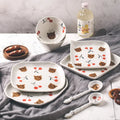 Solhui Original Style Hand-painted Pottery Cherry Bear Tableware Japanese Household Bowl Plate Wholesale