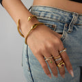 MC211 Wholesale Stainless Steel 18k Gold Plated Cuff Bangle Snake Shape Rings Tarnish Free Waterproof Women Fashion Jewelry Sets