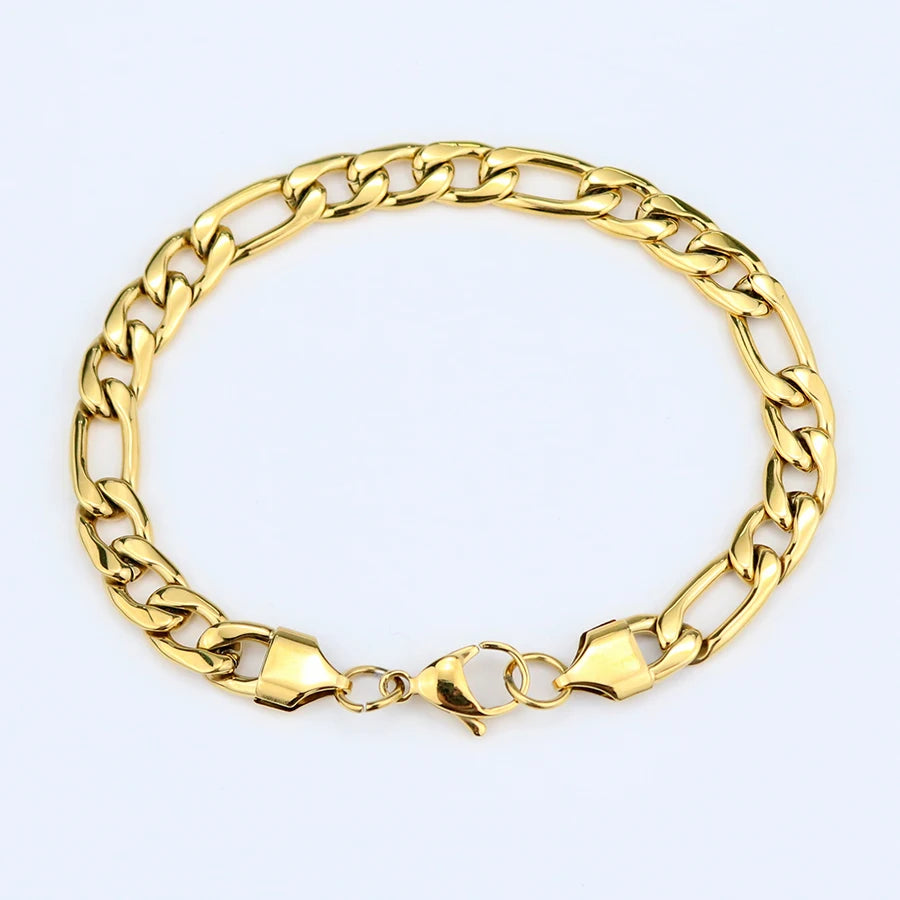 Manufacture Wholesale Hot Sale Jewelry 7.5mm Chunky Gold 316l Figaro Chain Bracelet Men