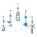 Blue Turquoise Feather butterfly Belly Piercing Stainless Steel for Women Fashion Jewelry Belly Ring Set
