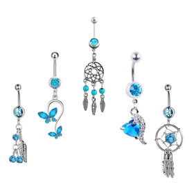 Blue Turquoise Feather butterfly Belly Piercing Stainless Steel for Women Fashion Jewelry Belly Ring Set