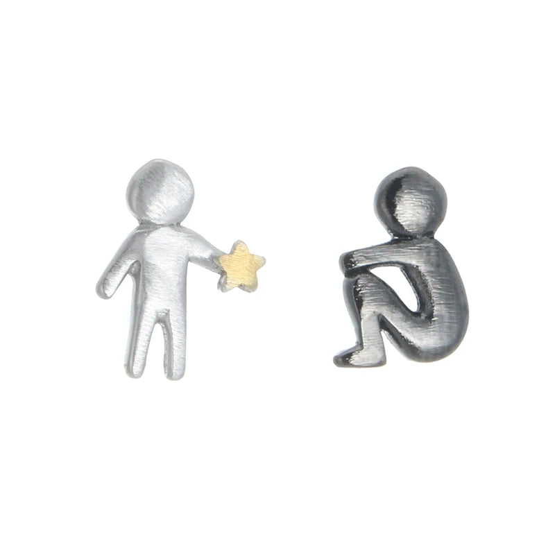 Wholesale 925  Silver Asymmetric STAR Earrings for Women Fashion Jewelry Cute Small Stud Earrings