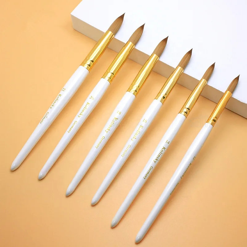 Wholesale Round Head White Gold Wooden Handle Pinceles Crimped Original Sable 100% Pure Kolinsky Nail Art Acrylic Brushes