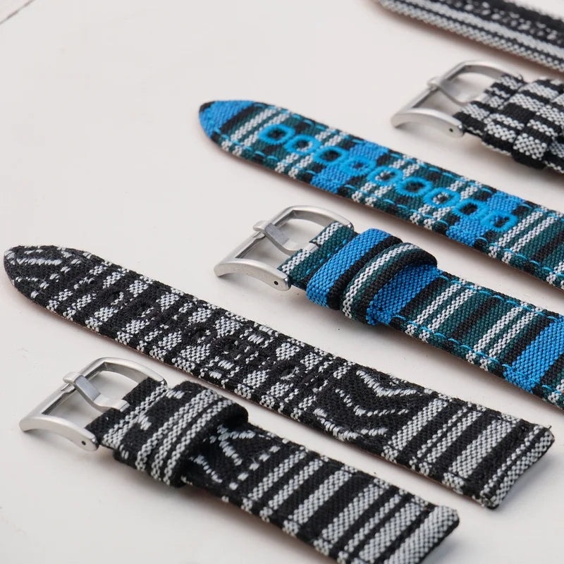 Factory Wholesale Custom Colorful Woven High Quality Stainless Steel Buckle Printed Leather Canvas Smart Watch Band