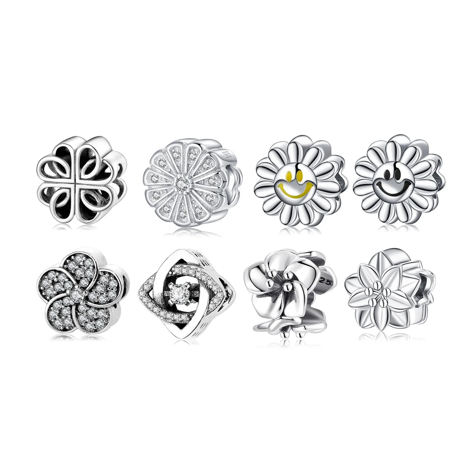 Real 925 Sterling Silver Fashion Luxury Smiling Sunflower Beads Charms Bracelet Jewelry Making All-match Gift Party Hot Sale