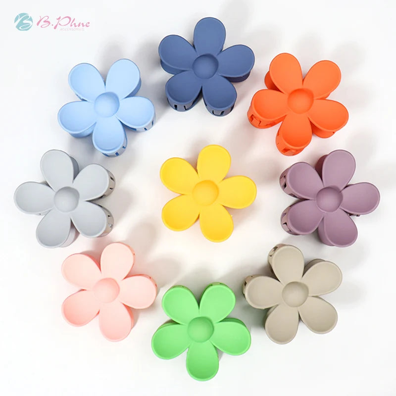 Factory Wholesale Women Solid Color Big Flower Hairpins Accessories Matte Floral Jaw Clip Hair Claws Clips for Girl