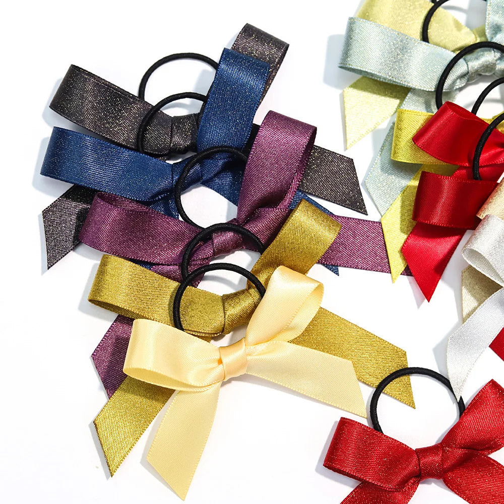 Wholesale Polyester Glitter Stretchy Elastic Ribbon Bow for Gift Decorations Bottles