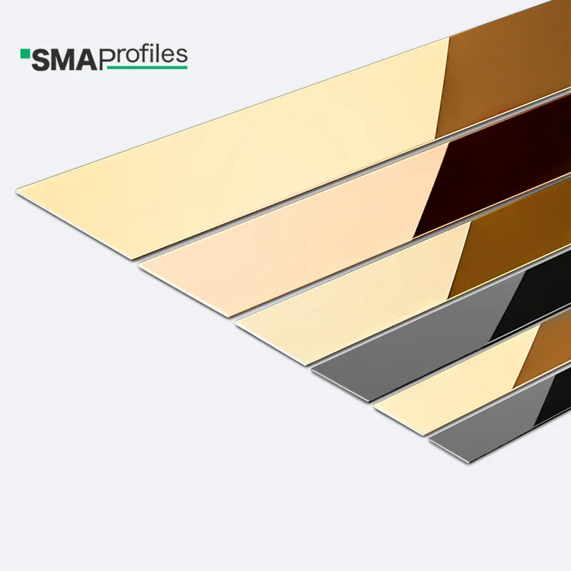 2023 SMAProfiles Modern Gold Mirror Brushed Stainless Steel Tile Trim Flat Strip for Wall and Furniture Decor Durable