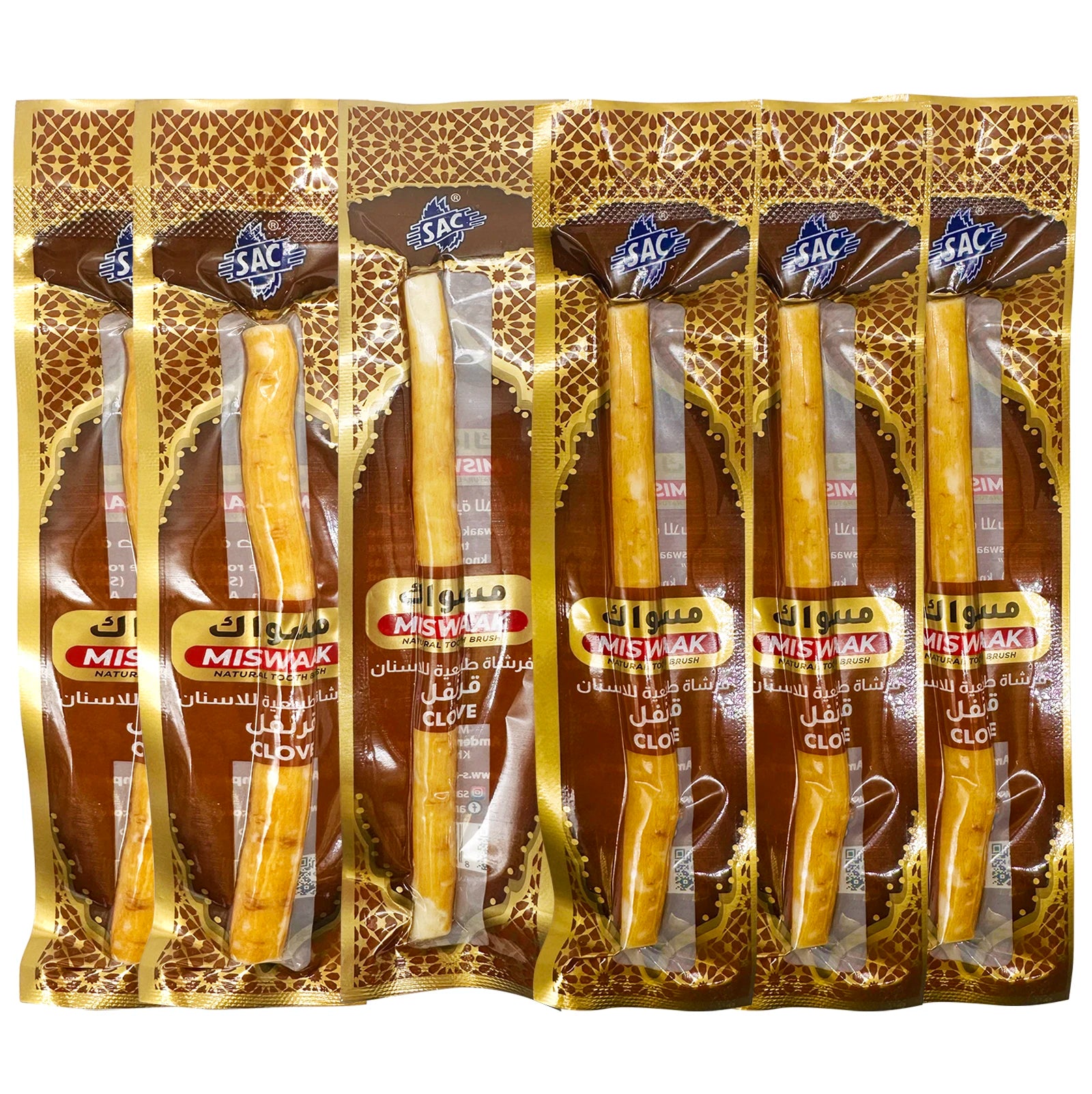 6Pack Natural Plant Teeth Miswak Sticks-Vacuum Sealed Traditional Oral Care Twigs with Clove Flavor for Fresh Breath
