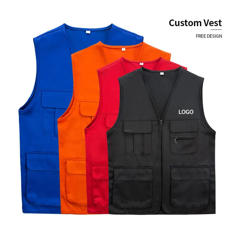 Personalized Multi Pockets 100% Cotton Men's Fishing Vest Journalist Photography Camping Waistcoat Work Vest