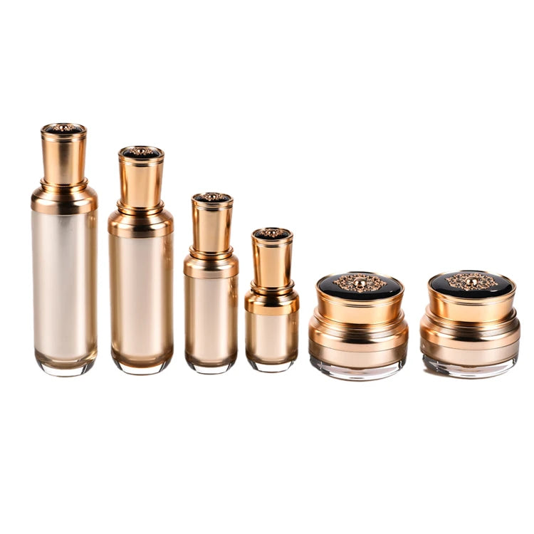 Acrylic Skincare Airless Cosmetic Bottle Double Wall Serum Container Jar Rose Gold Plastic Luxury Screen Printing Pump Sprayer