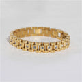 18K PVD Gold Plated Link Chain Chunky CZ Crystal Band Stainless Steel Bracelet Fashion Jewelry MegaBDM
