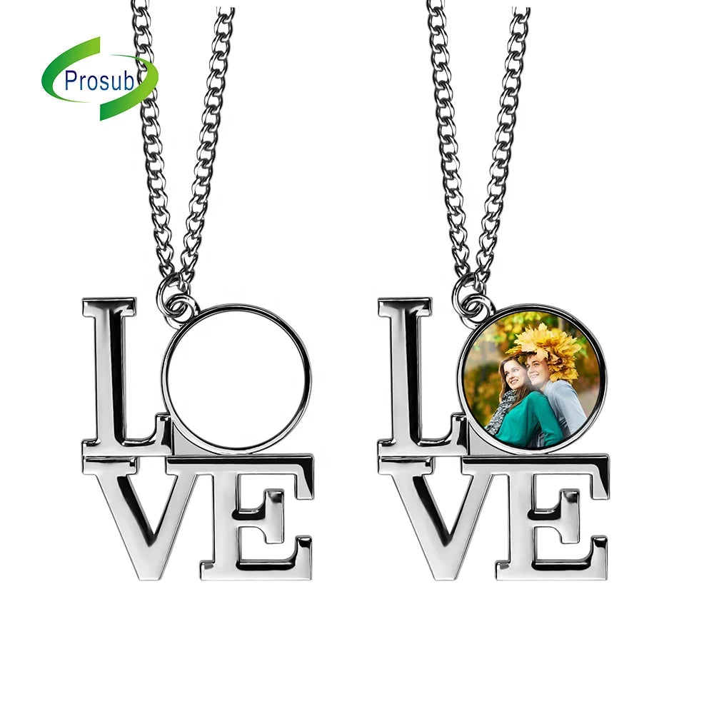 Prosub Sublimation Blank Necklace Love Shape DIY Photo Print Metal Charms Sublimation Necklace Pendants