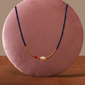 European American Style Natural Lapis Lazuli Stone Handmade 18K Gold Plated Stainless Steel Chain Chokers Necklaces Anniversary
