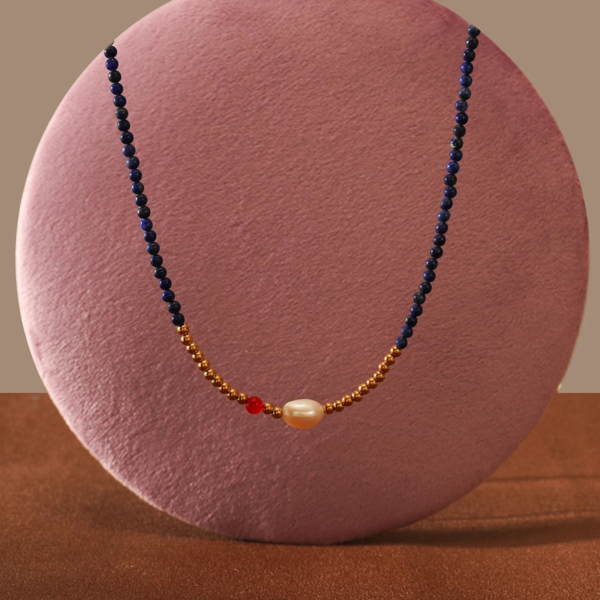 European American Style Natural Lapis Lazuli Stone Handmade 18K Gold Plated Stainless Steel Chain Chokers Necklaces Anniversary
