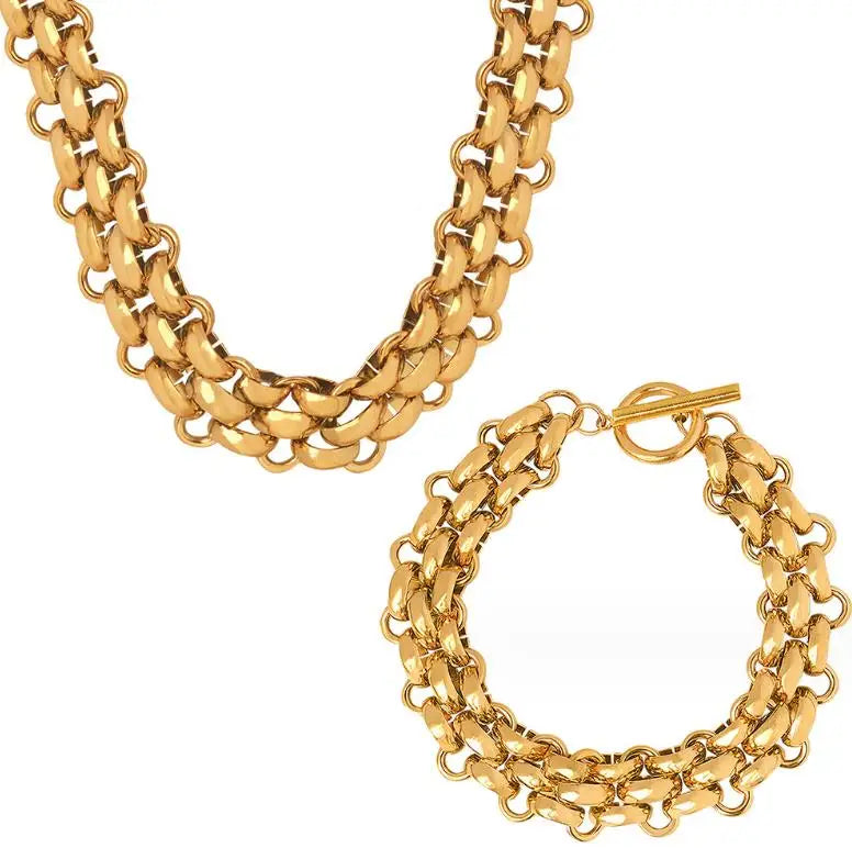 Exaggerated Metal OT Buckle Bracelet Necklace Jewelry Sets PVD Plating Necklace for Women Gold Silver Necklaces