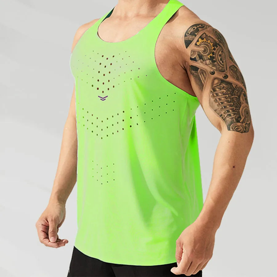 Men's Casual Sportswear Athletic Seamless Quick Dry Vest Tape Sealing Gym Tank Top for Running Workout Marathon Lightweight