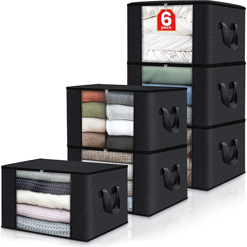 6-Pack 60L Large Capacity Foldable Durable Washable Non-Woven Underbed Storage Bag Organizer Duvet Quilt Clothes Sundries