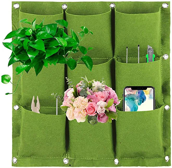 New 9 Pockets Hanging Planter Bags Hanging Vertical Wall Mounted Plant Grow Bags Herb Garden Planter Outdoor Indoor Growing Bag