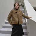 Women's Trendy Cropped Suede Jacket for Autumn Winter Urban Daily Outfits