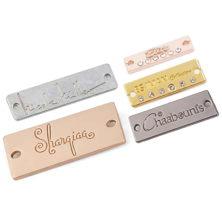 JT Clothing Accessories Custom Engraved Embossed Debossed Brand Logo Sew Metal Labels Tags for Garments Swimwear
