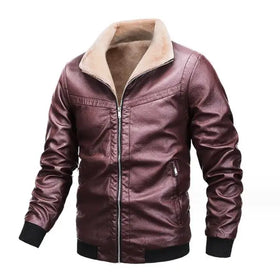 Winter Plush Thickened Lapel Fur Collar Leather Jacket Men Slim Handsome Motorcycle Men's Jackets