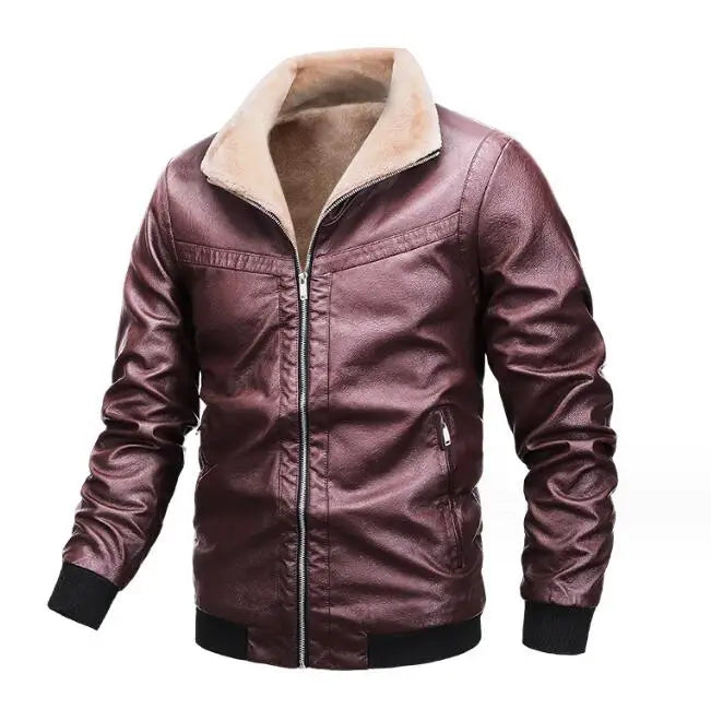 Winter Plush Thickened Lapel Fur Collar Leather Jacket Men Slim Handsome Motorcycle Men's Jackets