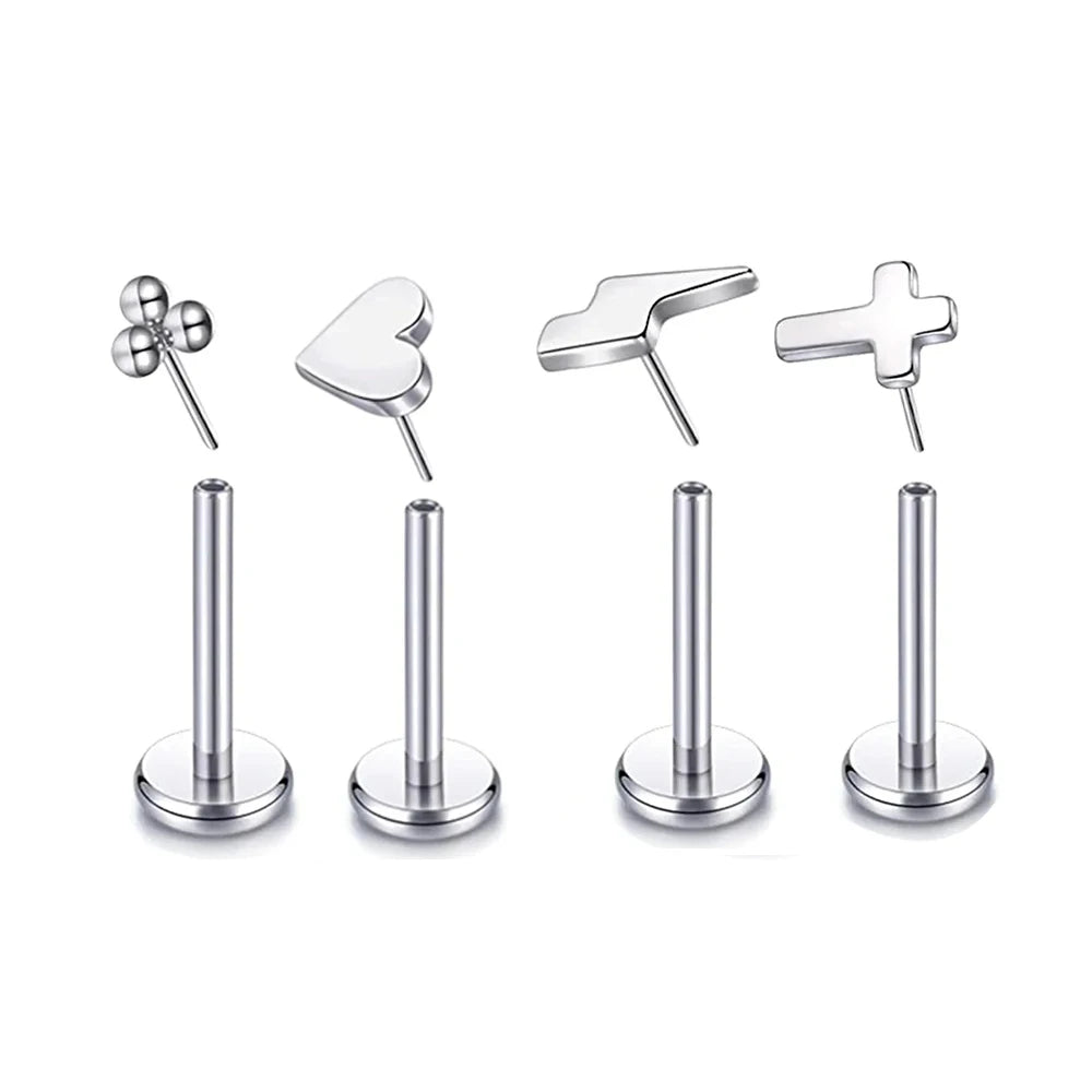 G23 Titanium Punk Korean Fashion Earrings Cross Stud Women Jewelry Studs Small Labret Piercing Lip Ring Internal Thread Earring