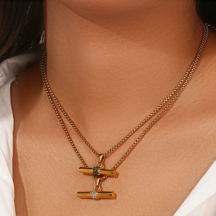 Fashion Non Tarnish Jewelry 18K Gold Plated Couple Necklace Stainless Steel Bar Necklace for Women Men Christmas Gift