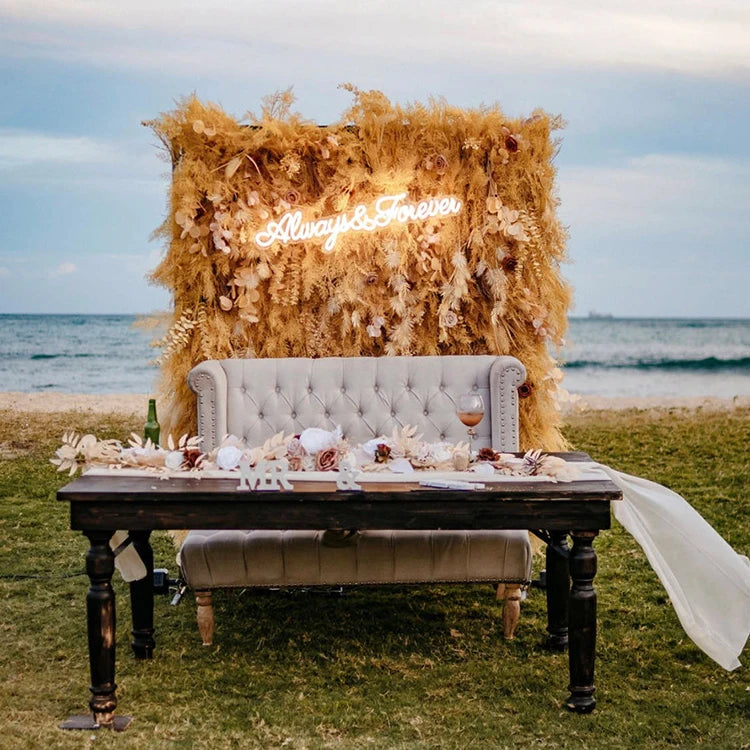 X07 Wedding Backdrop Decor Artificial Misty Smog Leaves Wall Panel 3D Roll up Cloth Fabric Pampas Grass Flower Wall for Wedding