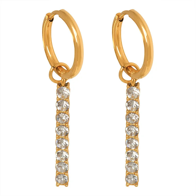 Fashion Simple Sparkling Zircon Tassel Long Strip Earrings Temperament Niche Design Titanium Steel Earrings Jewelry Party Gift