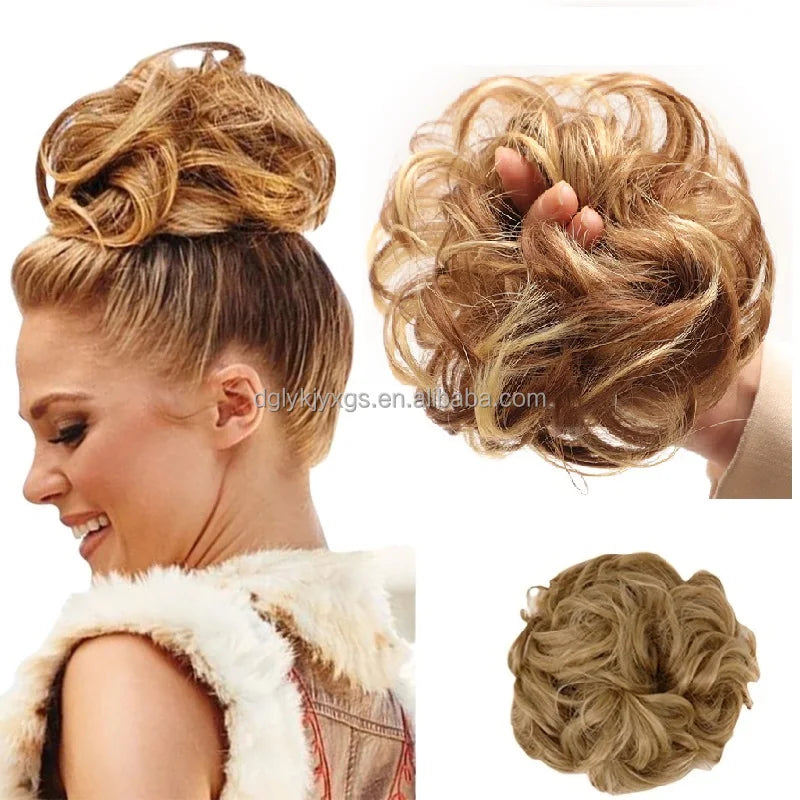 Messy Hair Chignon Hair Ponytails Extension Curly Wavy Messy Synthetic Chignon Updo Hairpiece Rubber Band for Women Hair