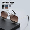 2025 Luxury Designer Low Moq Shades Custom Logo Manufacturer Polarized Sunglasses Men Fashion Double Bridge Metal Sunglasses