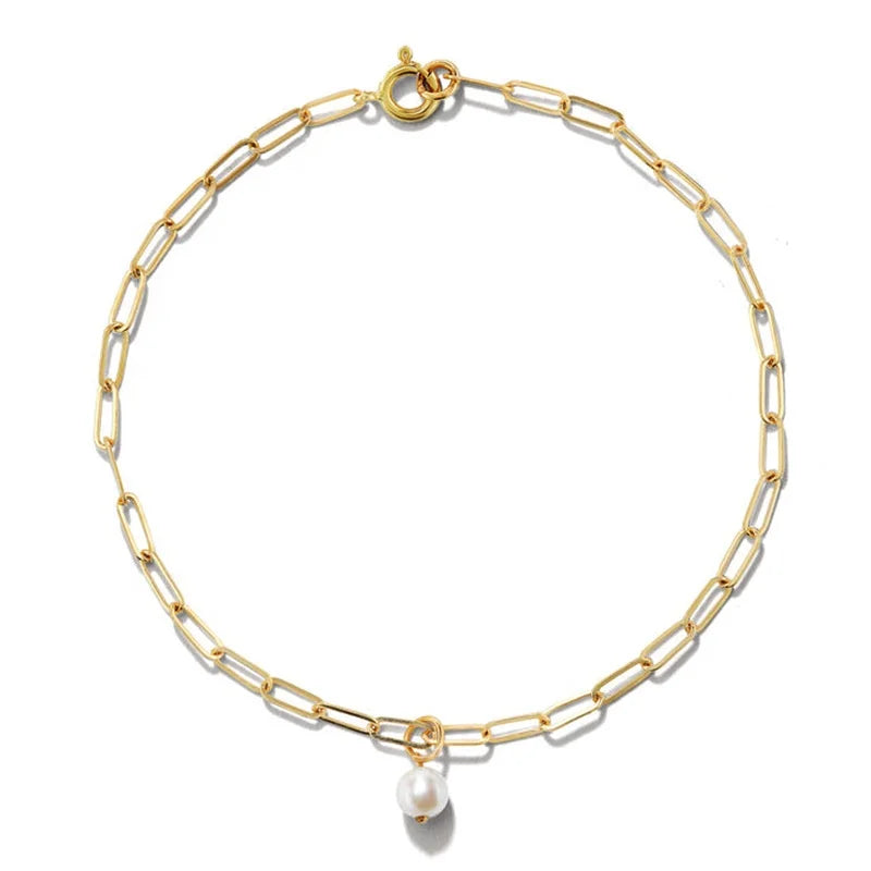 Milskye Sterling Silver 925 Jewellery Real Fresh Water Genuine Pearl Paper Clip Bracelet Women