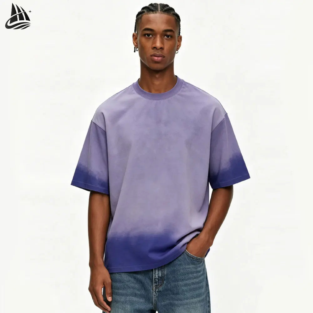 QIFAN Custom Fade Color Distressed Vintage Mineral Acid Washed Oversized t Shirt for Men