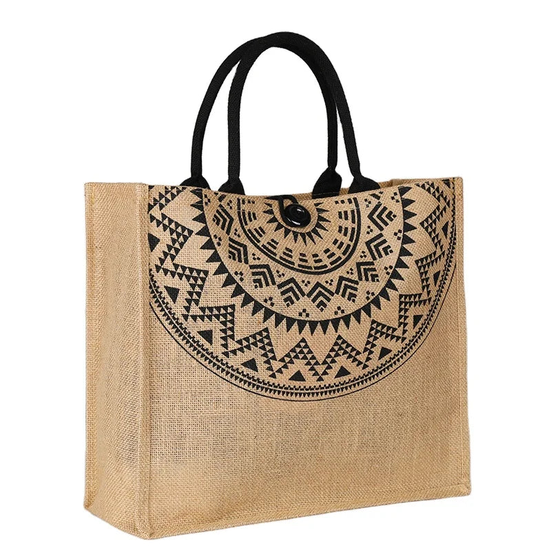 Wholesale Hot Sale New Style Eco Recycle Natural Foldable Reusable Jute Fashion Bag Jute Burlap Bag Printing with logo