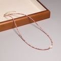 Natural Minimalist Faceted Rhodochrosite Stone Beaded Necklace Choker 14k Gold Chain Pearl Charm Stone Beaded Necklace for Women