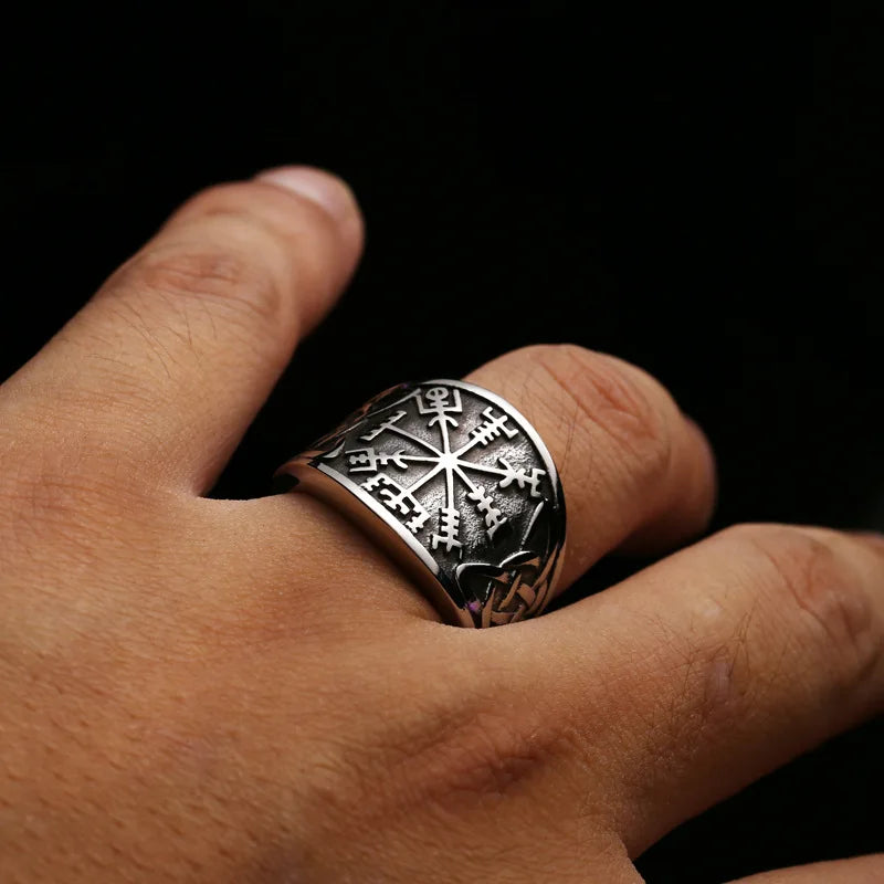 Men's Celtic Rings Stainless Steel Antique Helm of Owe North Viking Ring